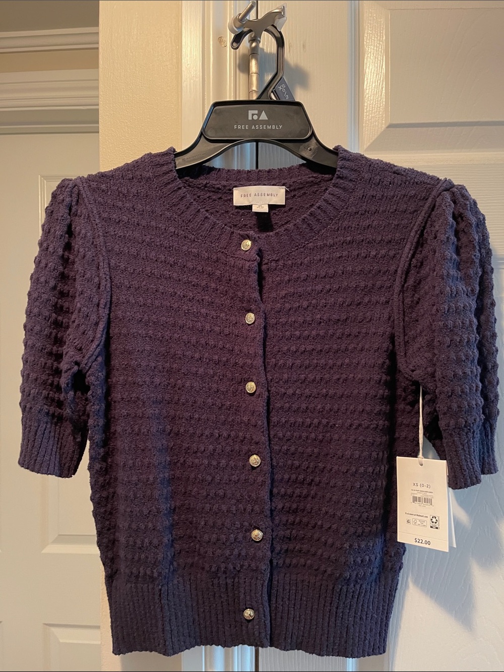 Free Assembly Purple Textured Short-Sleeve Cardigan